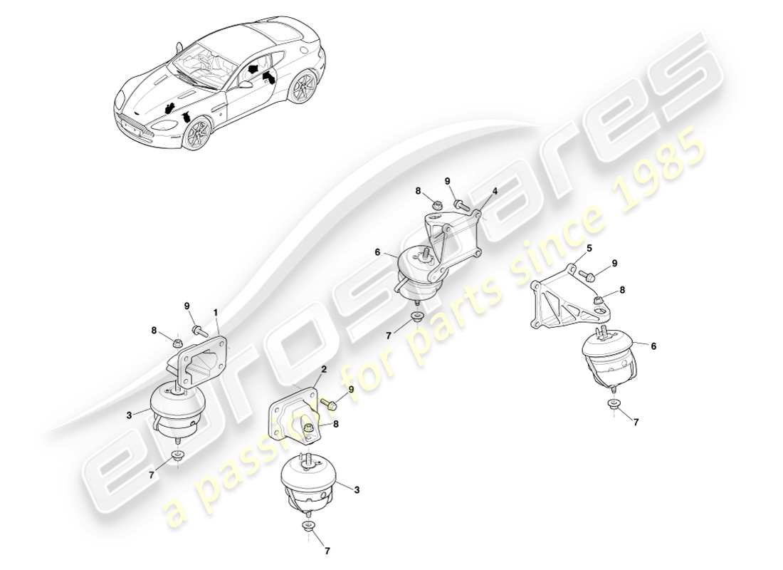 aston martin v8 vantage (2007) schéma des pièces des supports de moteur