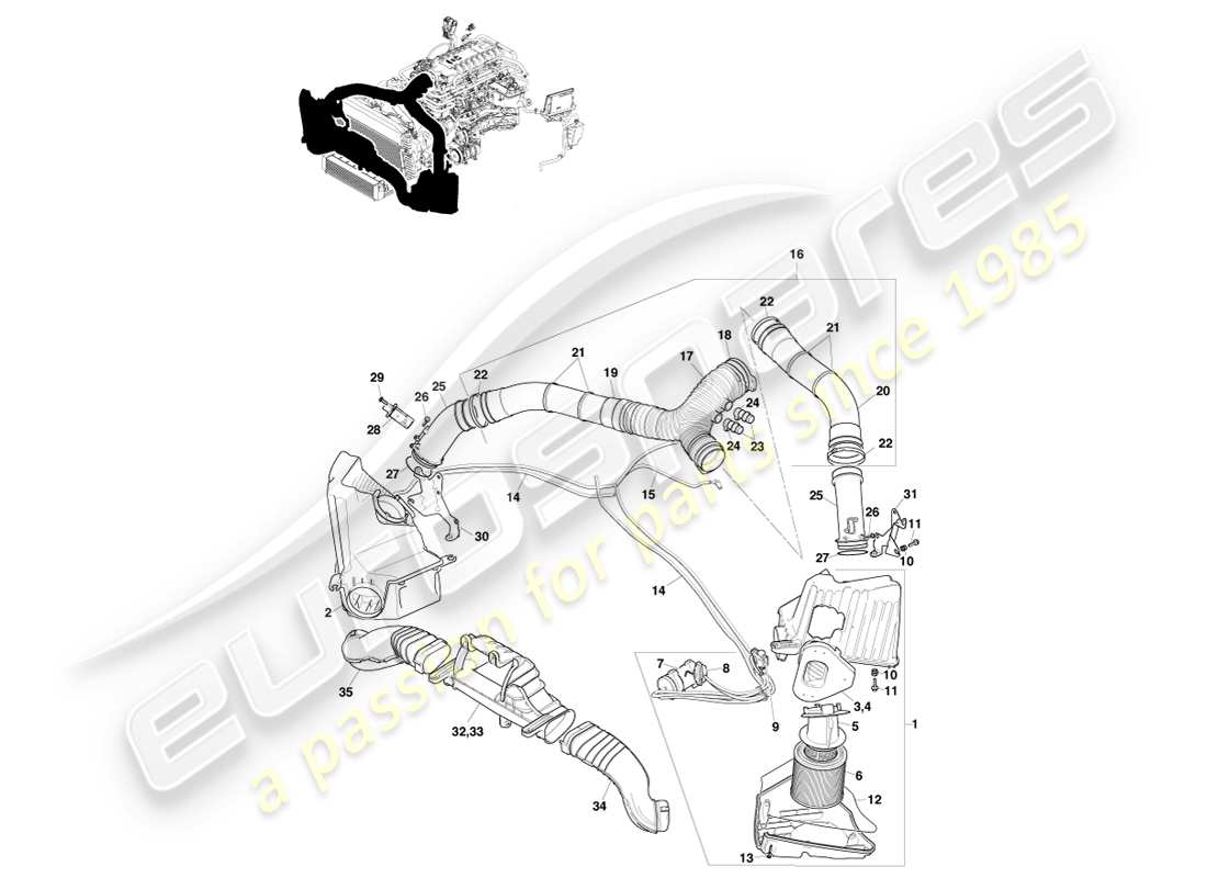 aston martin v8 vantage (2007) chargement d'air, n400 schéma des pièces