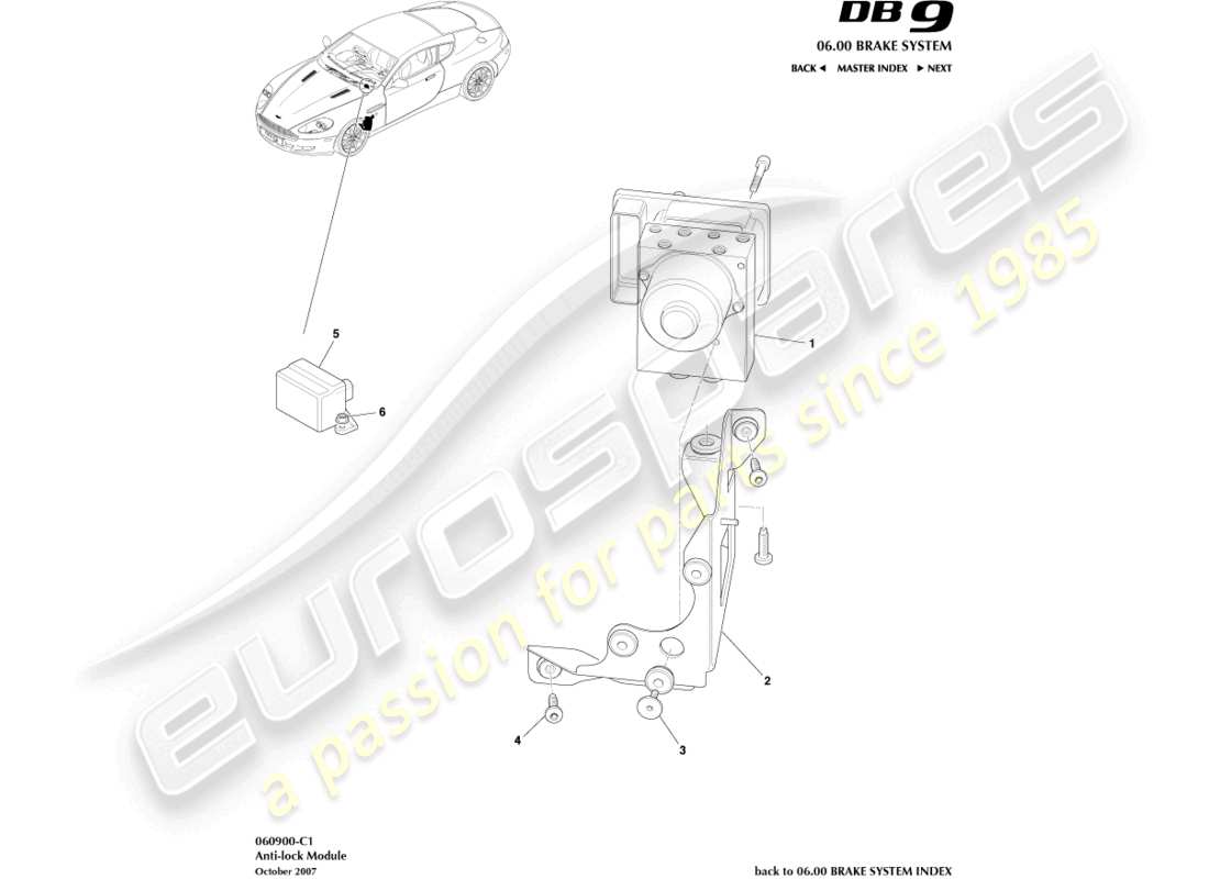 aston martin db9 (2008) schéma des pièces du module antiblocage