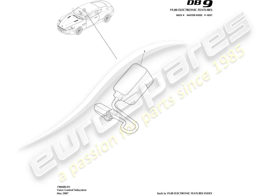 aston martin db9 (2008) diagramme des pièces du sous-système de commande vocale