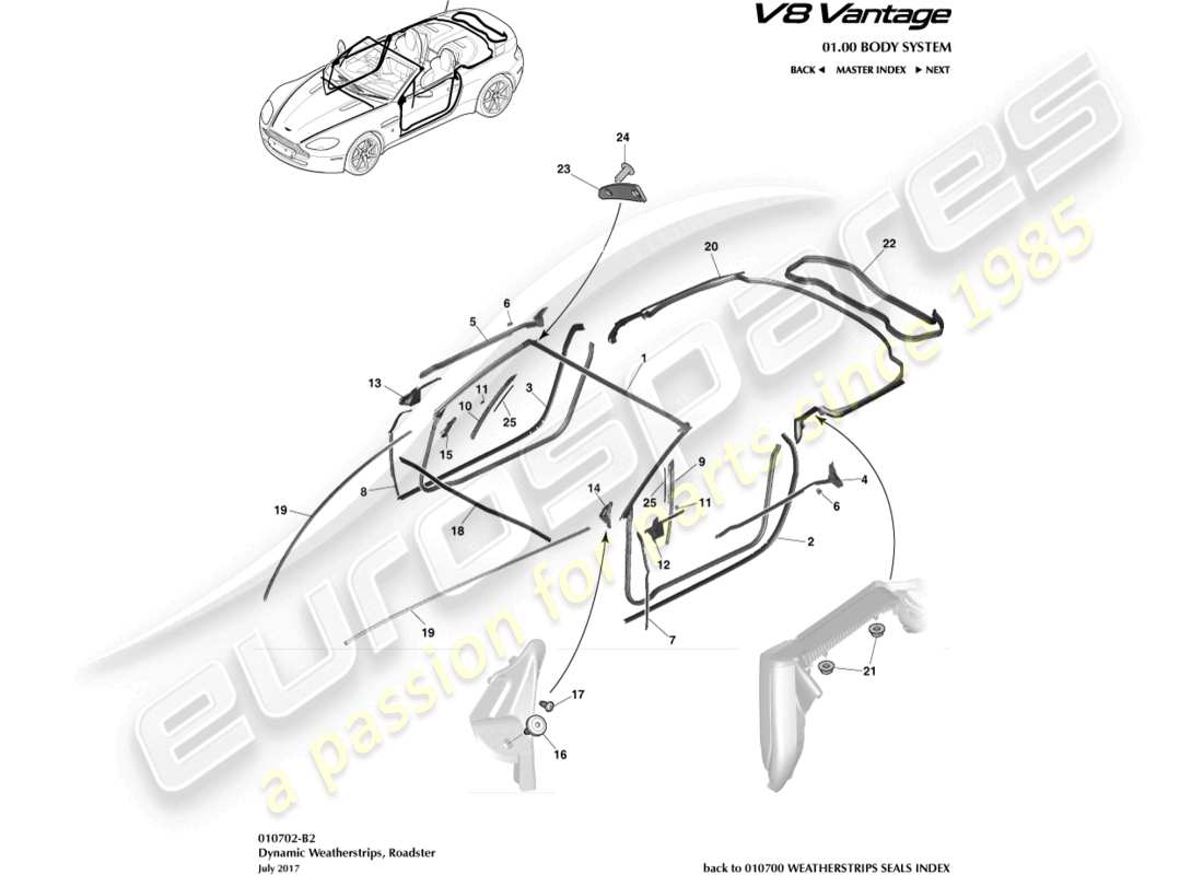 aston martin v8 vantage (2010) coupe-froid dynamique, diagramme de pièce roadster