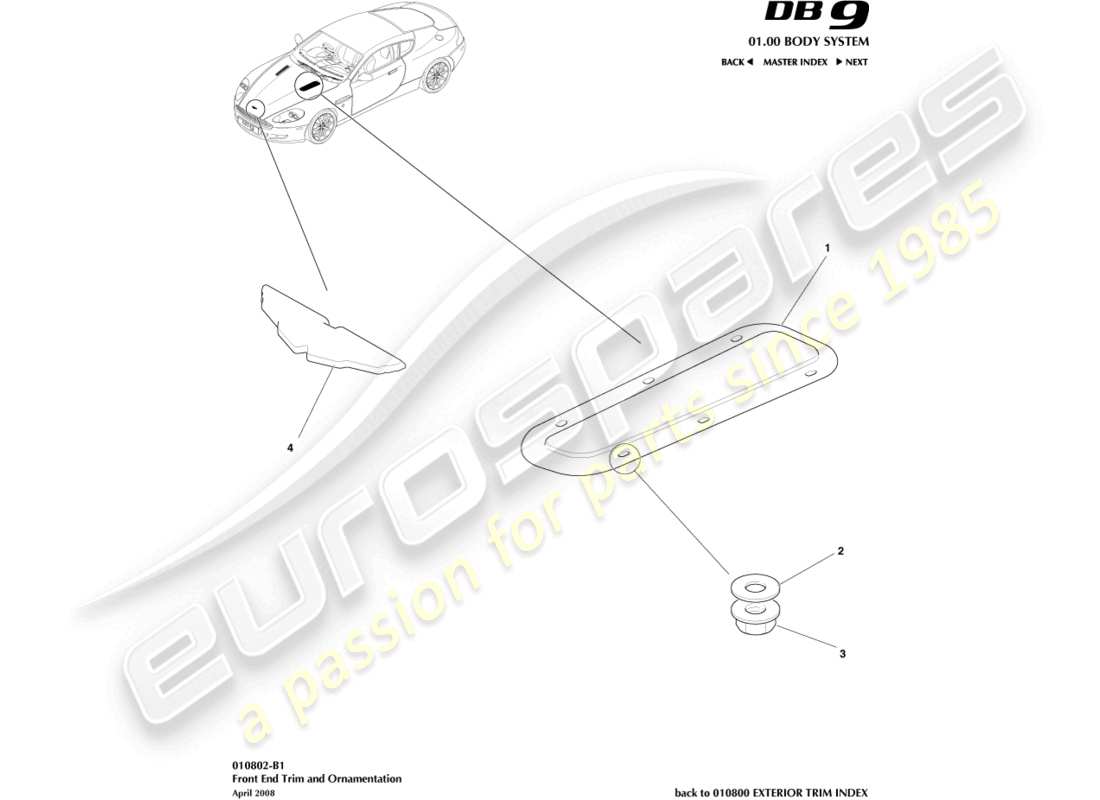 aston martin db9 (2011) diagramme des pièces de garniture avant