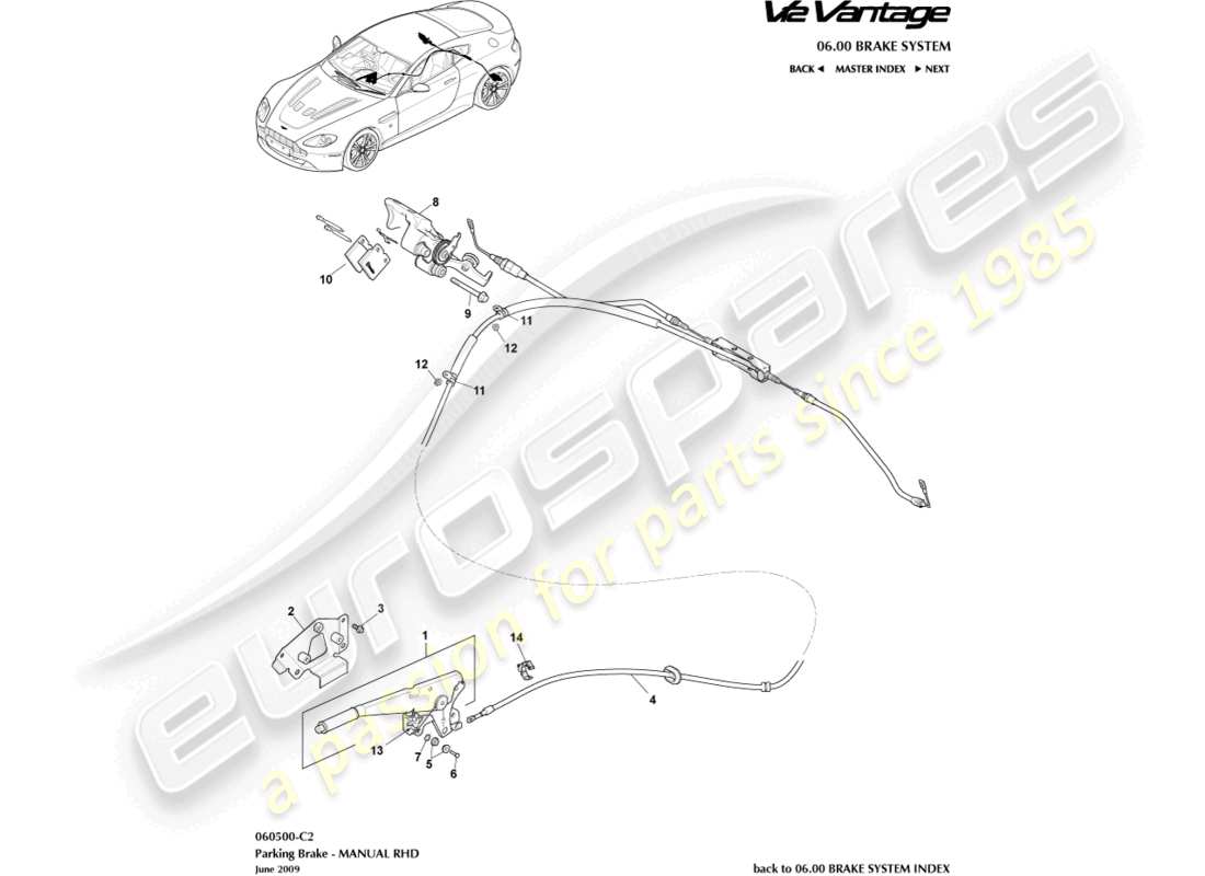 aston martin v12 vantage (2013) frein de stationnement, diagramme de pièces rhd