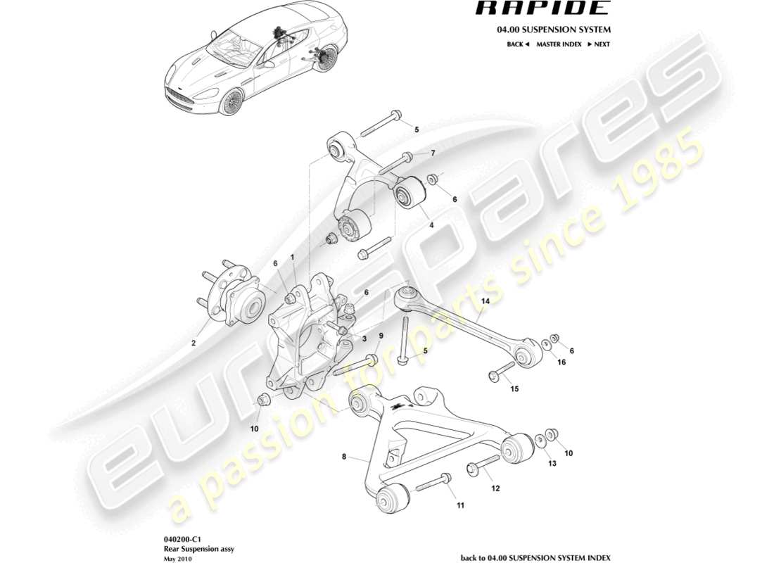 aston martin rapide (2013) ensemble de suspension arrière schéma des pièces