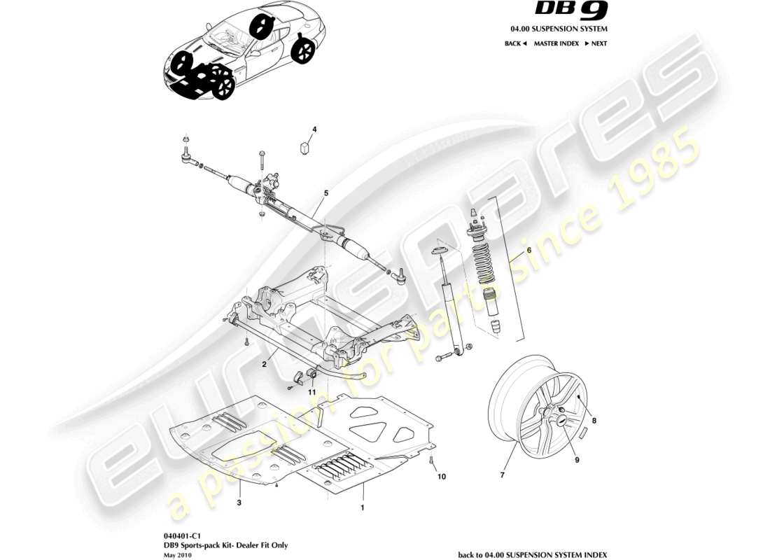 aston martin db9 (2007) kit pack sport, 2007 schéma des pièces