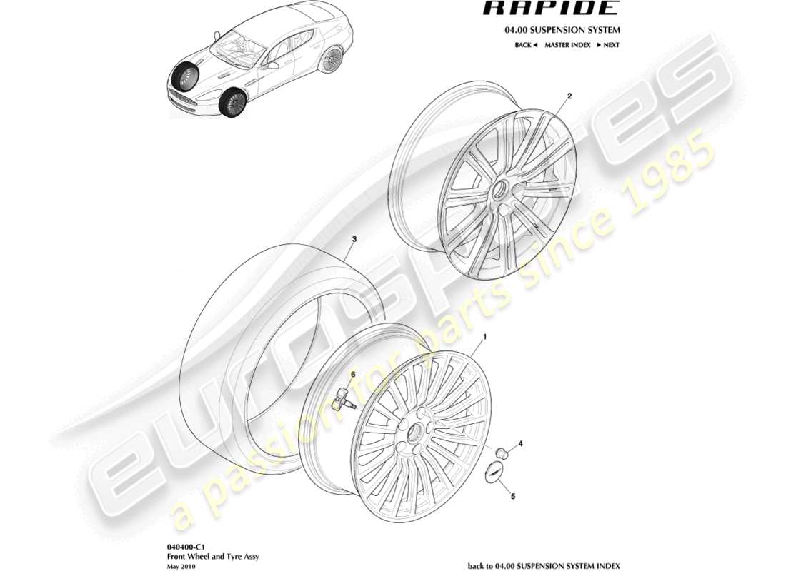 aston martin rapide (2019) roues et pneus, avant à 13my, diagramme de pièce