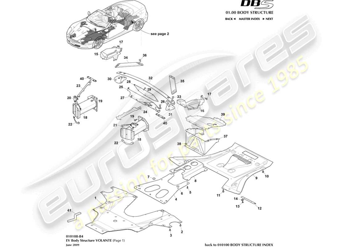 aston martin dbs (2013) structure ev, volante, page 1 schéma des pièces