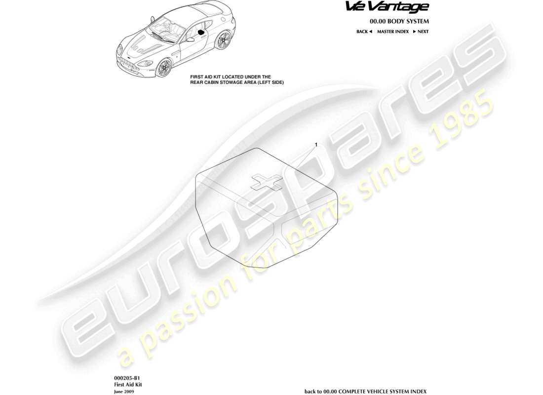 aston martin v12 vantage (2013) kit de premiers secours schéma des pièces