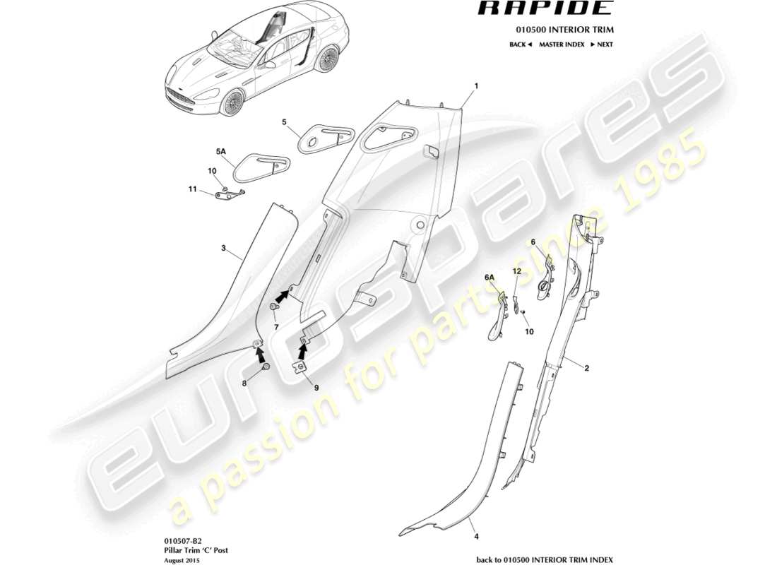 aston martin rapide (2017) diagramme de pièce de garniture de pilier c
