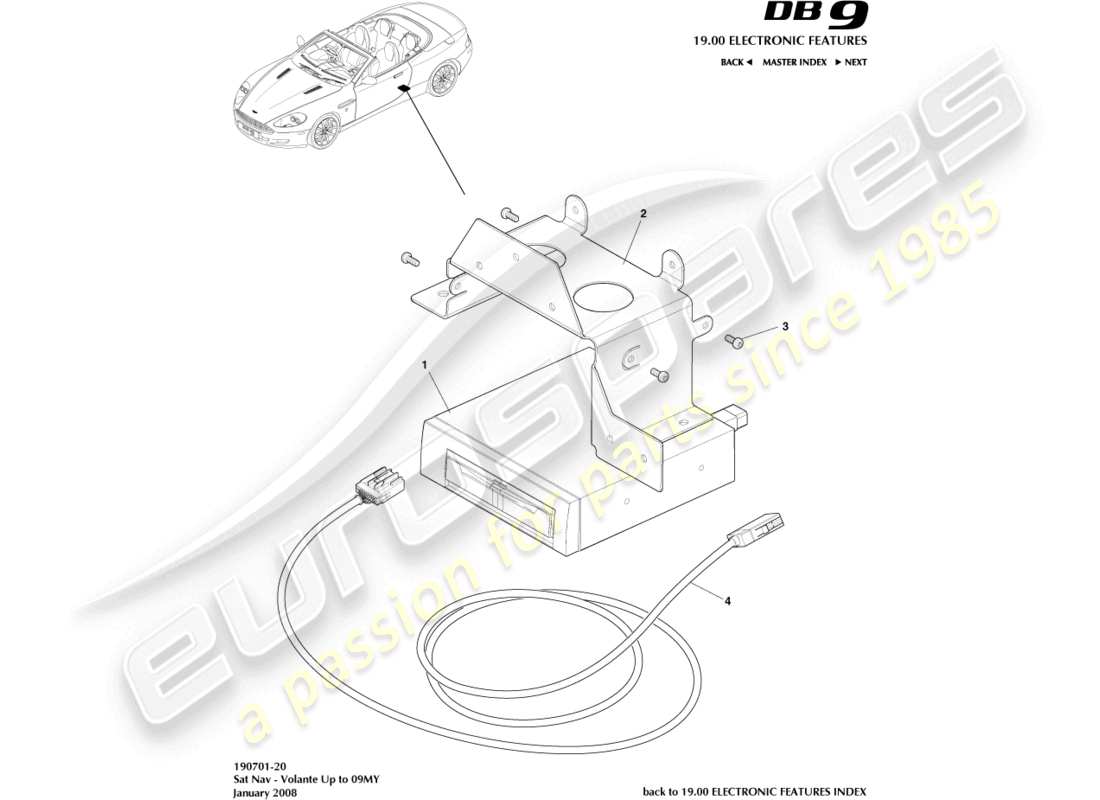 aston martin db9 (2007) gps, volante, vers 09my diagramme de pièce