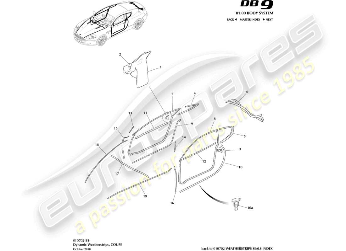 aston martin db9 (2007) coupe-froid dynamique, diagramme de pièce du coupé