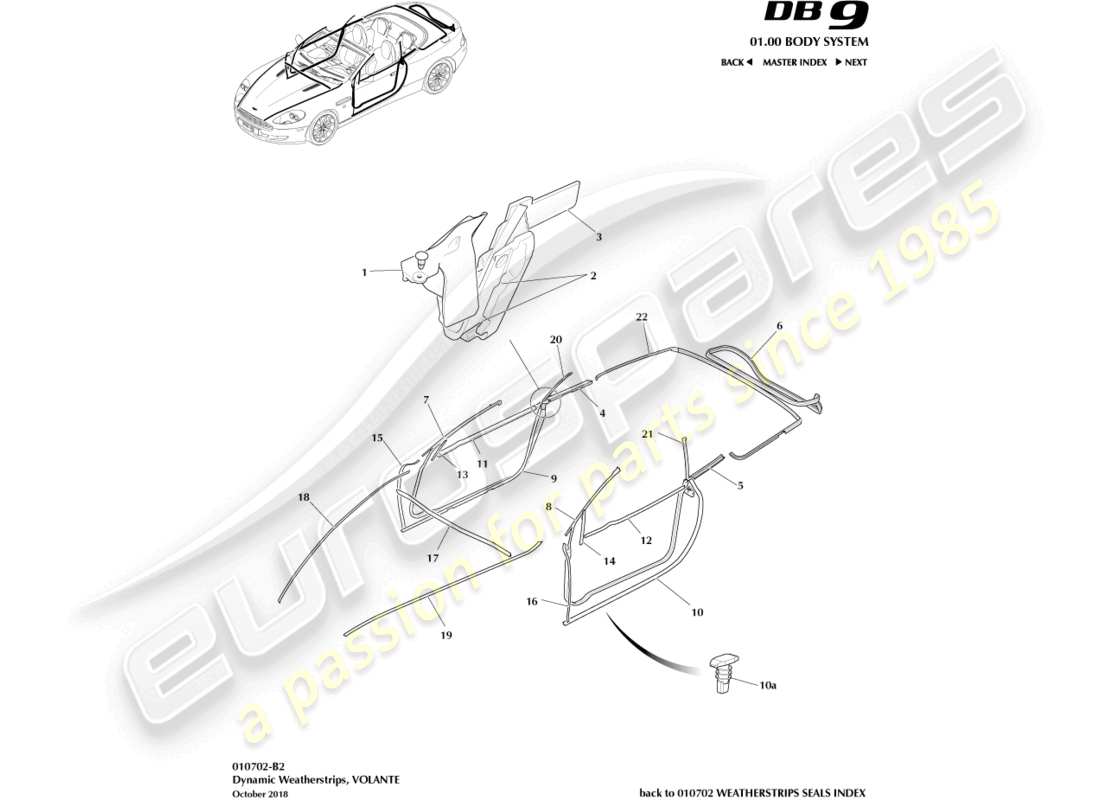 aston martin db9 (2007) coupe-froid dynamique, diagramme de pièce volante