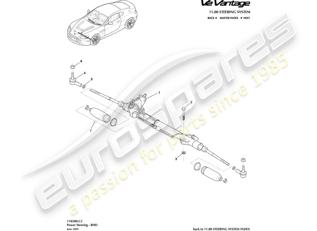 aston martin v12 vantage (2013) direction assistée, diagramme de pièces rhd