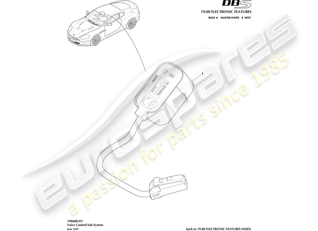 aston martin dbs (2010) diagramme des pièces du sous-système de commande vocale