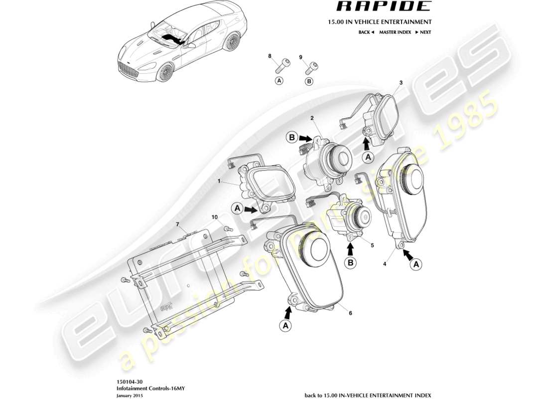 aston martin rapide (2014) commandes d'infodivertissement, 16my schéma des pièces