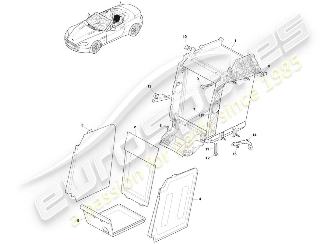 aston martin v8 vantage (2005) garniture d'environnement arrière, diagramme de pièce du roadster