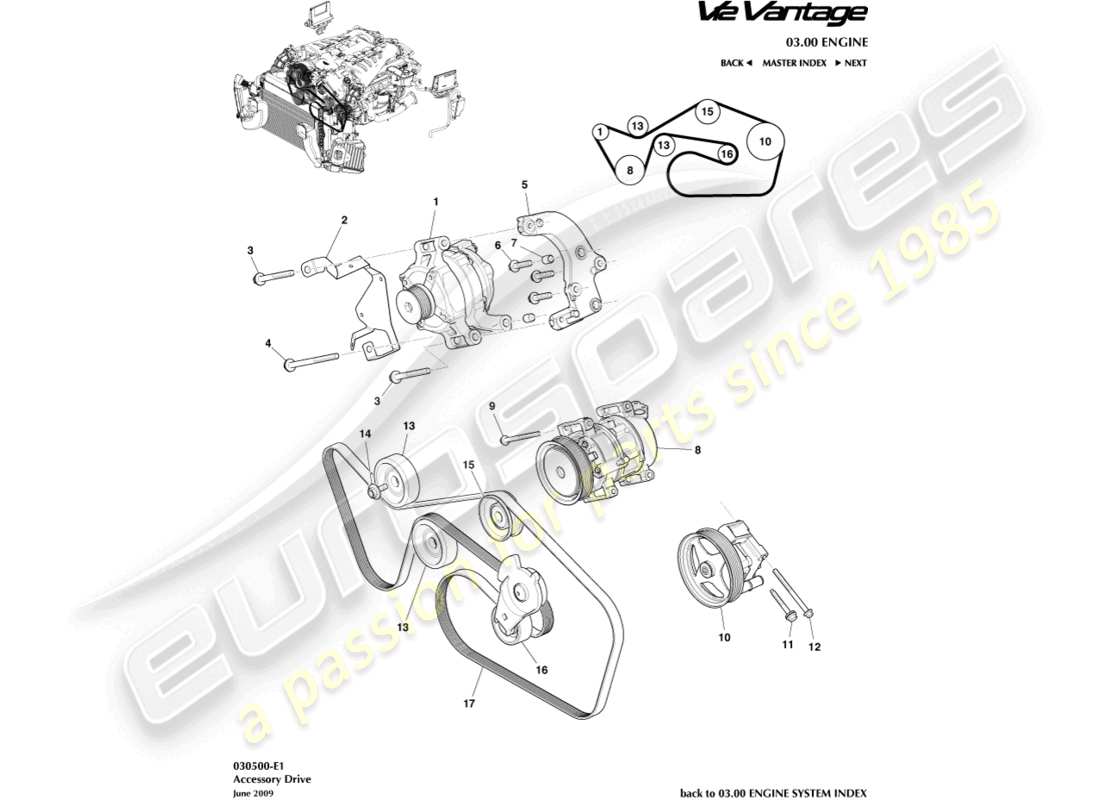 aston martin v12 vantage (2013) schéma des pièces d'entraînement des accessoires