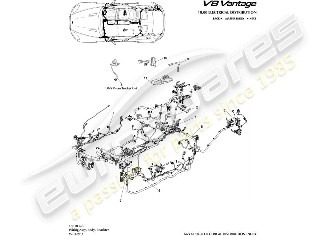 aston martin v8 vantage (2008) harnais de carrosserie, diagramme de pièce du roadster