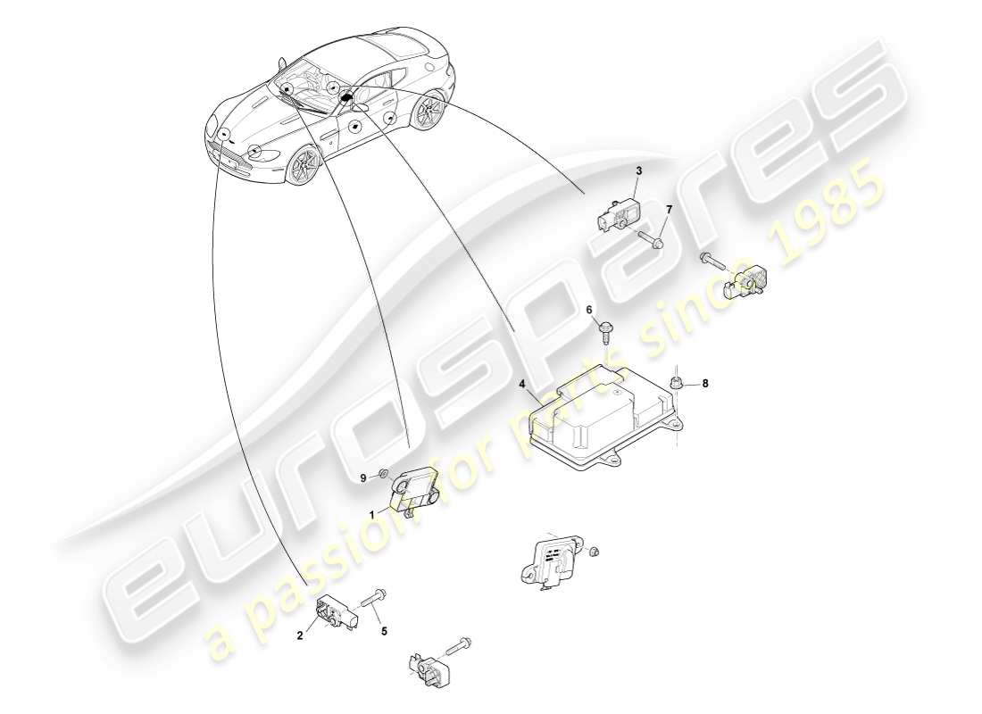 aston martin v8 vantage (2005) diagramme des pièces des capteurs d'actionnement
