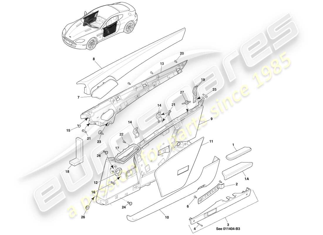 aston martin v8 vantage (2007) garniture de porte schéma des pièces