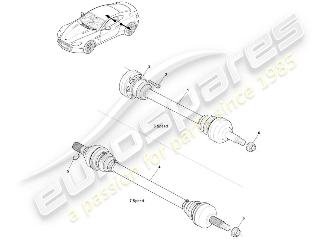 aston martin v8 vantage (2007) schéma des pièces de l'assemblage du demi-arbre arrière