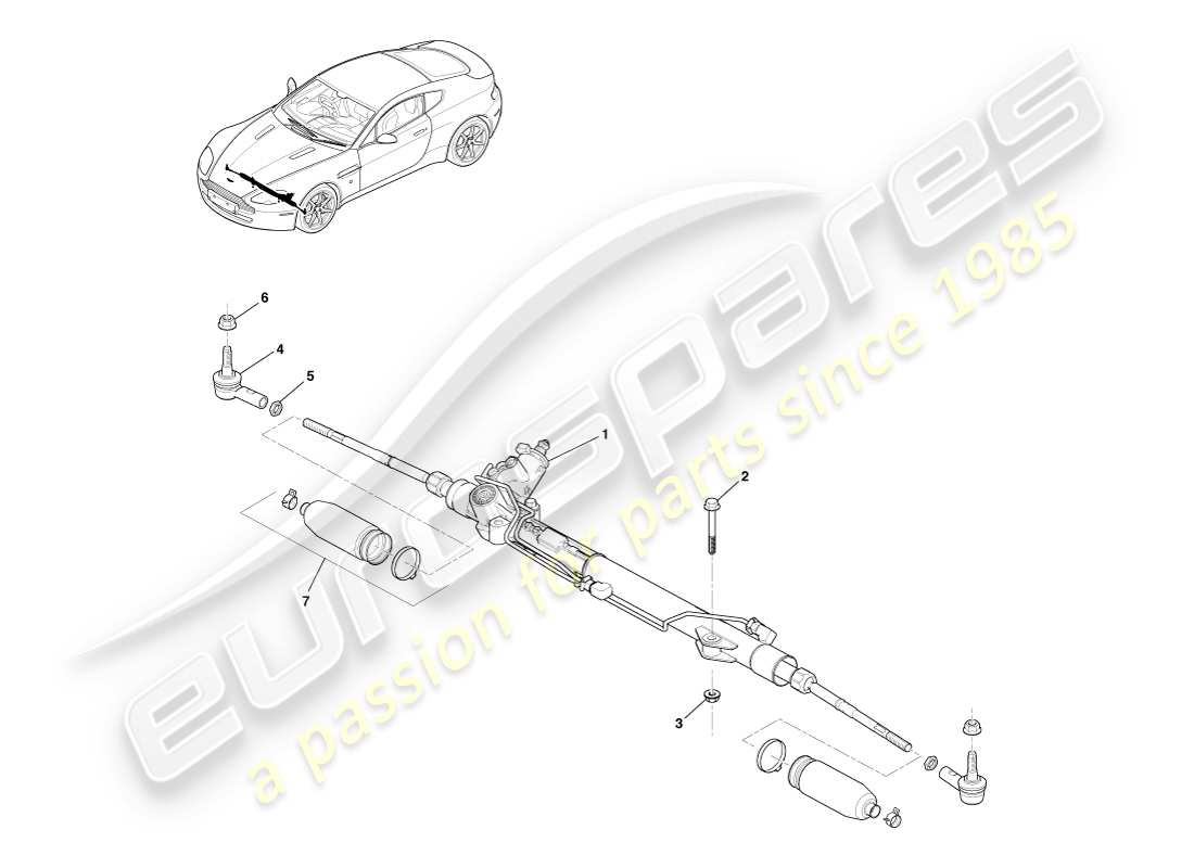 aston martin v8 vantage (2005) direction assistée, diagramme de pièces rhd