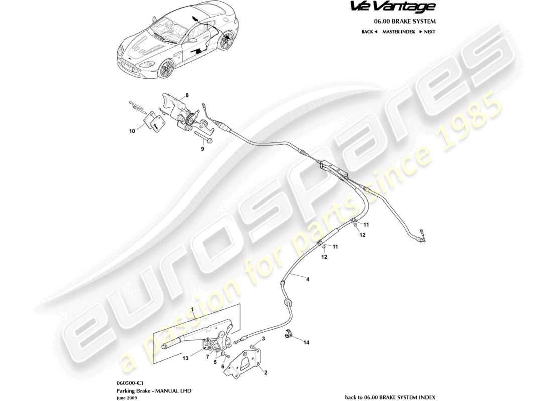 aston martin v12 vantage (2013) frein de stationnement, diagramme de pièces lhd