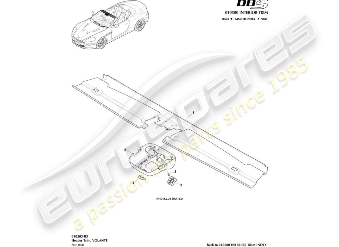 aston martin dbs (2010) garniture de collecteur, diagramme de pièce volante