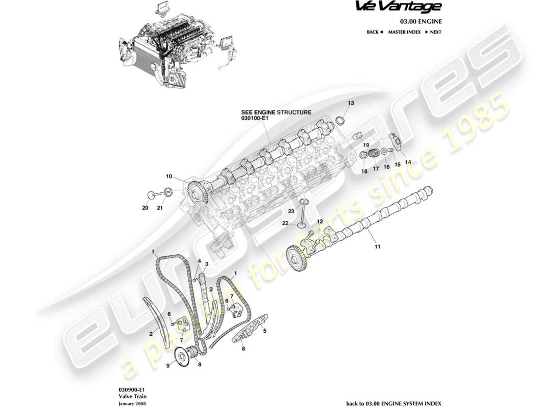aston martin v12 vantage (2010) schéma des pièces du train de soupapes