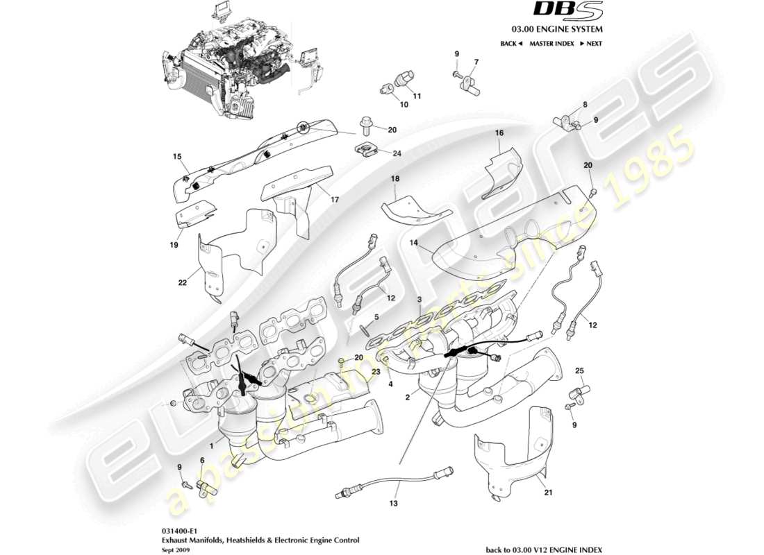 aston martin dbs (2014) collecteurs d'échappement schéma des pièces