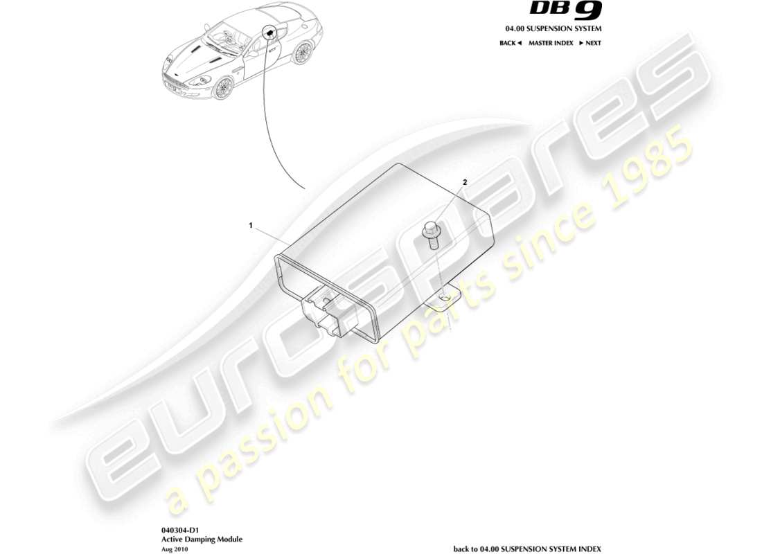 aston martin db9 (2012) module d'amortissement actif schéma des pièces