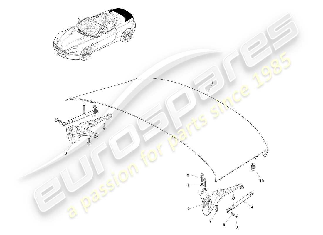 aston martin v8 vantage (2005) couvercle de pont, diagramme de pièce du roadster