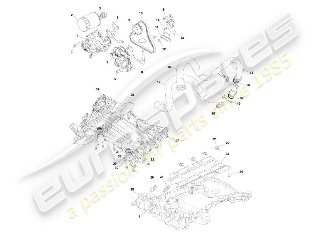 aston martin v8 vantage (2005) lubrification du moteur, diagramme des pièces du moteur