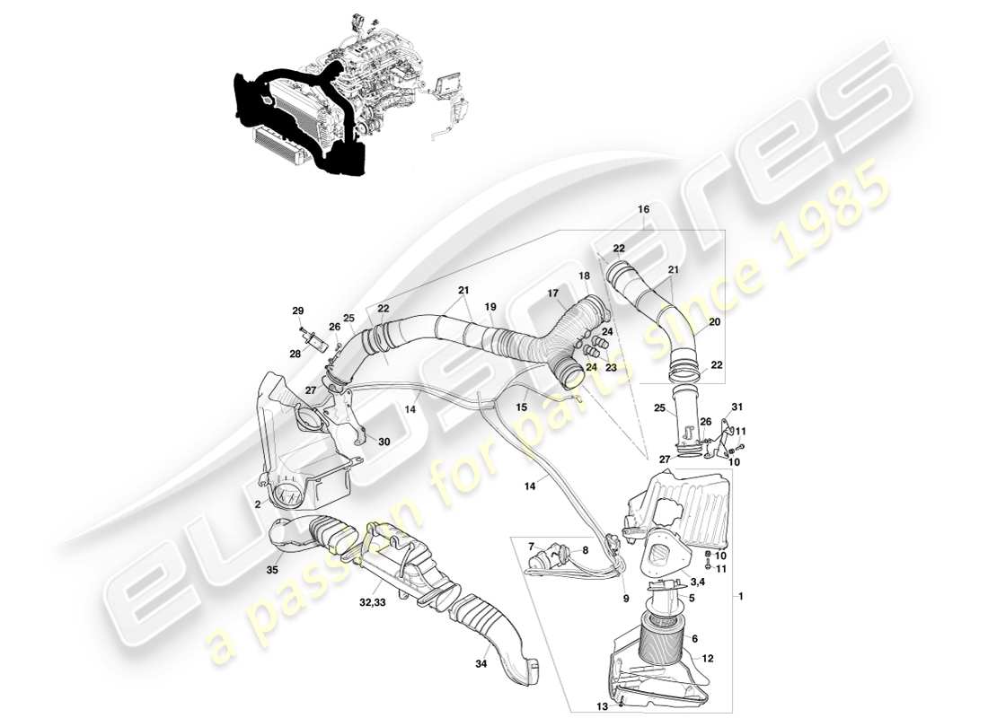 aston martin v8 vantage (2005) chargement d'air, n400 schéma des pièces