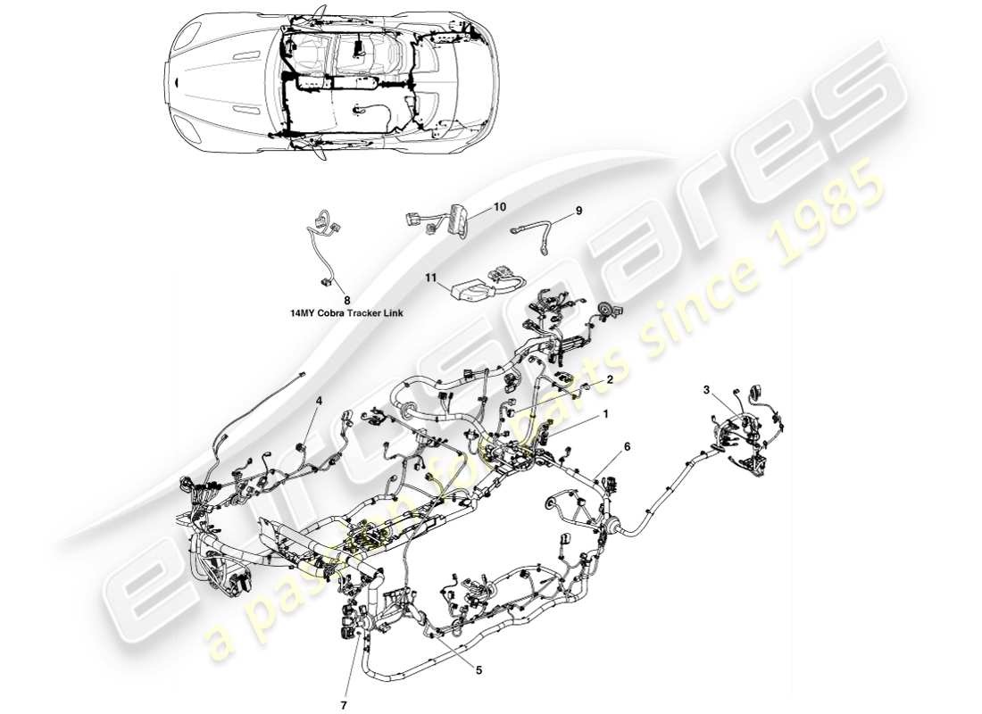 aston martin v8 vantage (2005) harnais de carrosserie, diagramme de pièce du roadster