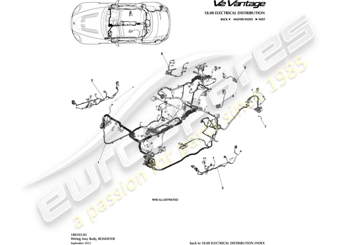 aston martin v12 vantage (2010) harnais de carrosserie, diagramme de pièce du roadster