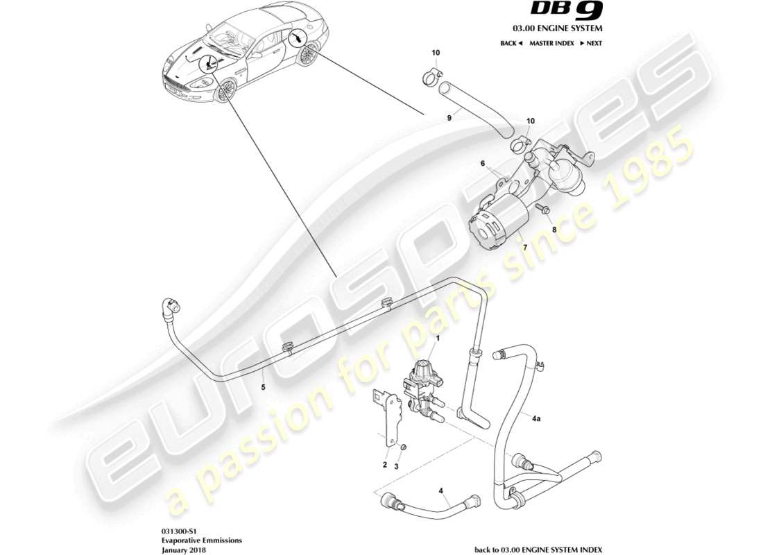 aston martin db9 (2008) diagramme des pièces relatives aux émissions par évaporation