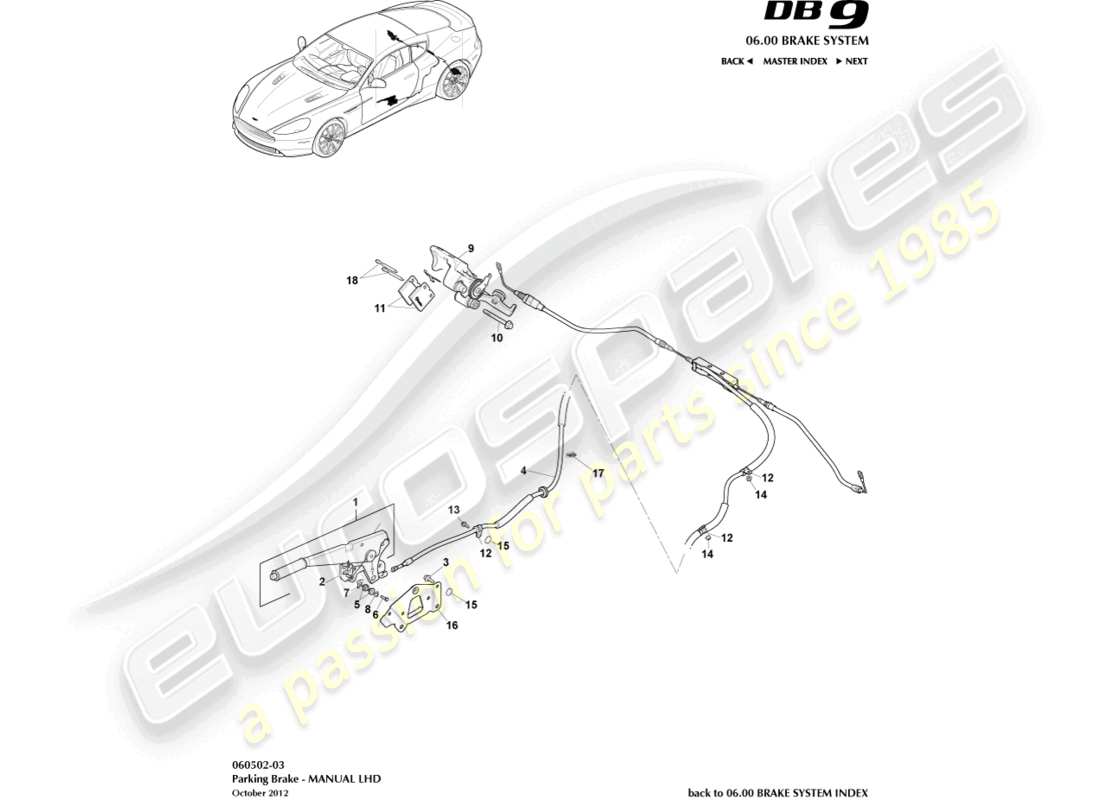 aston martin db9 (2013) frein de stationnement, diagramme de pièces lhd
