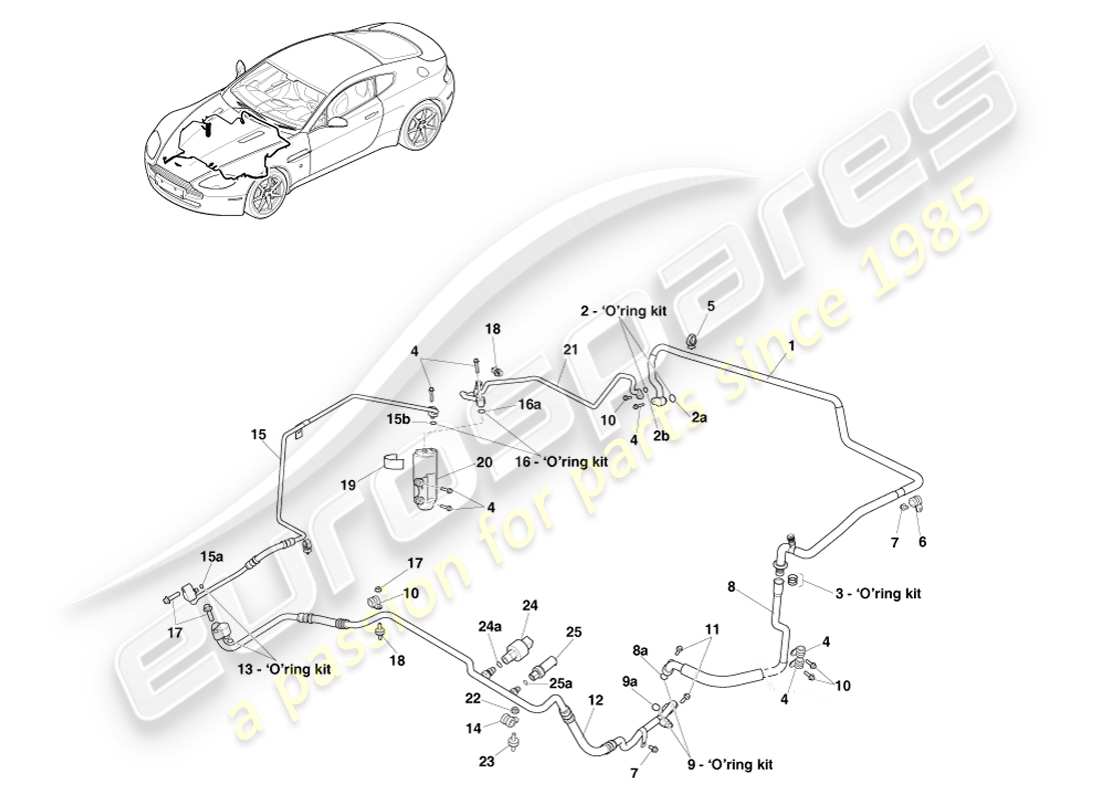 aston martin v8 vantage (2007) conduites de climatisation, r134a gaz, diagramme de pièces lhd