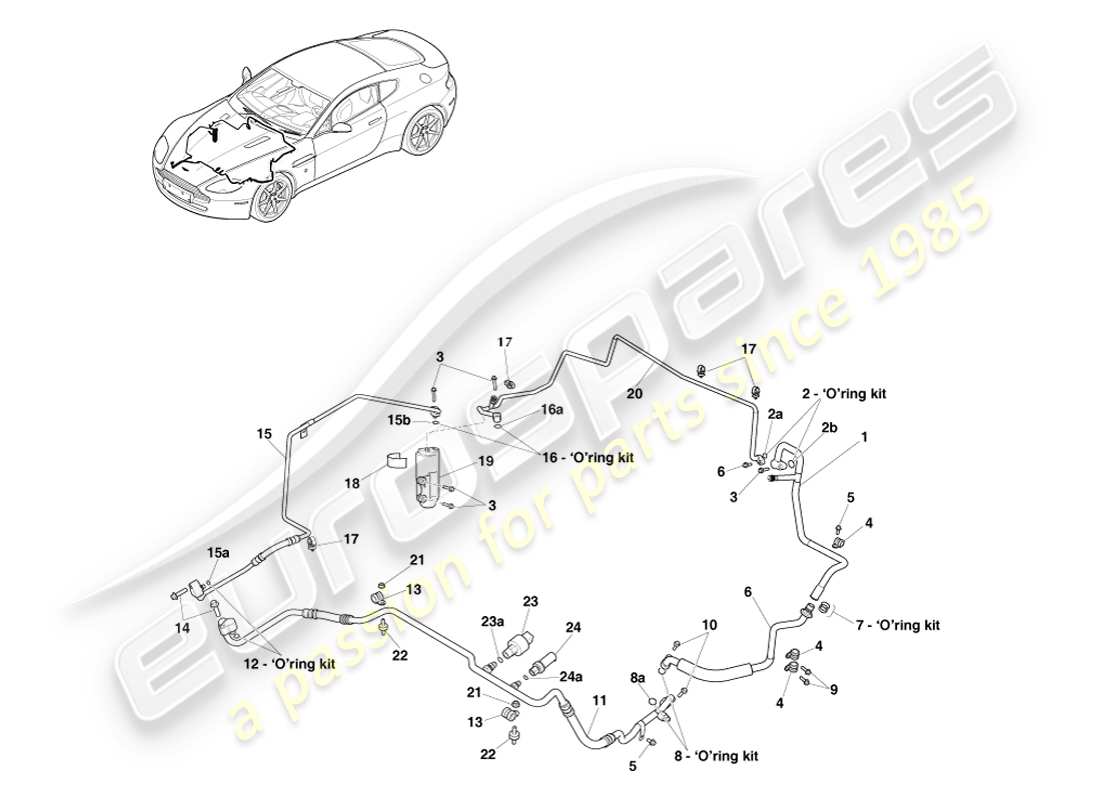 aston martin v8 vantage (2007) conduites de climatisation, r134a gaz, diagramme de pièces rhd