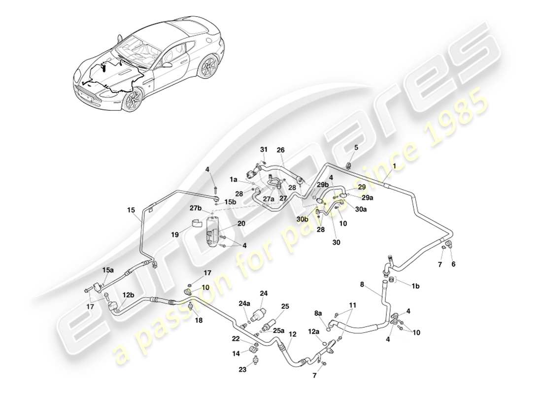 aston martin v8 vantage (2007) conduites de climatisation, hfo1234yf gaz, diagramme de pièces lhd