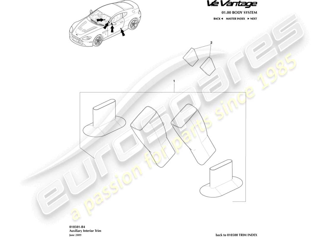 aston martin v12 vantage (2013) schéma des pièces de la garniture intérieure auxiliaire