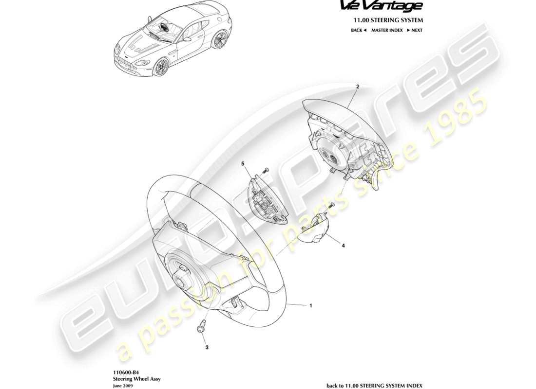 aston martin v12 vantage (2013) schéma des pièces de l'assemblage du volant