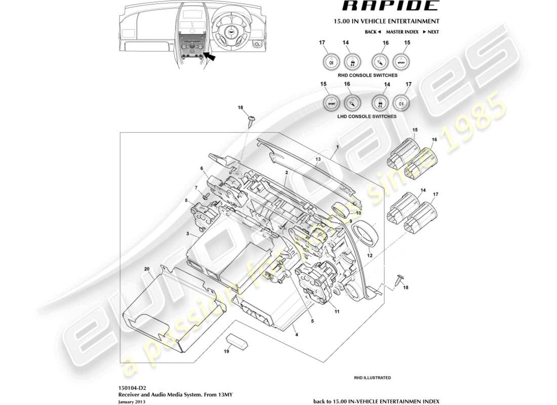 aston martin rapide (2017) système multimédia, 13my sur le diagramme de pièce