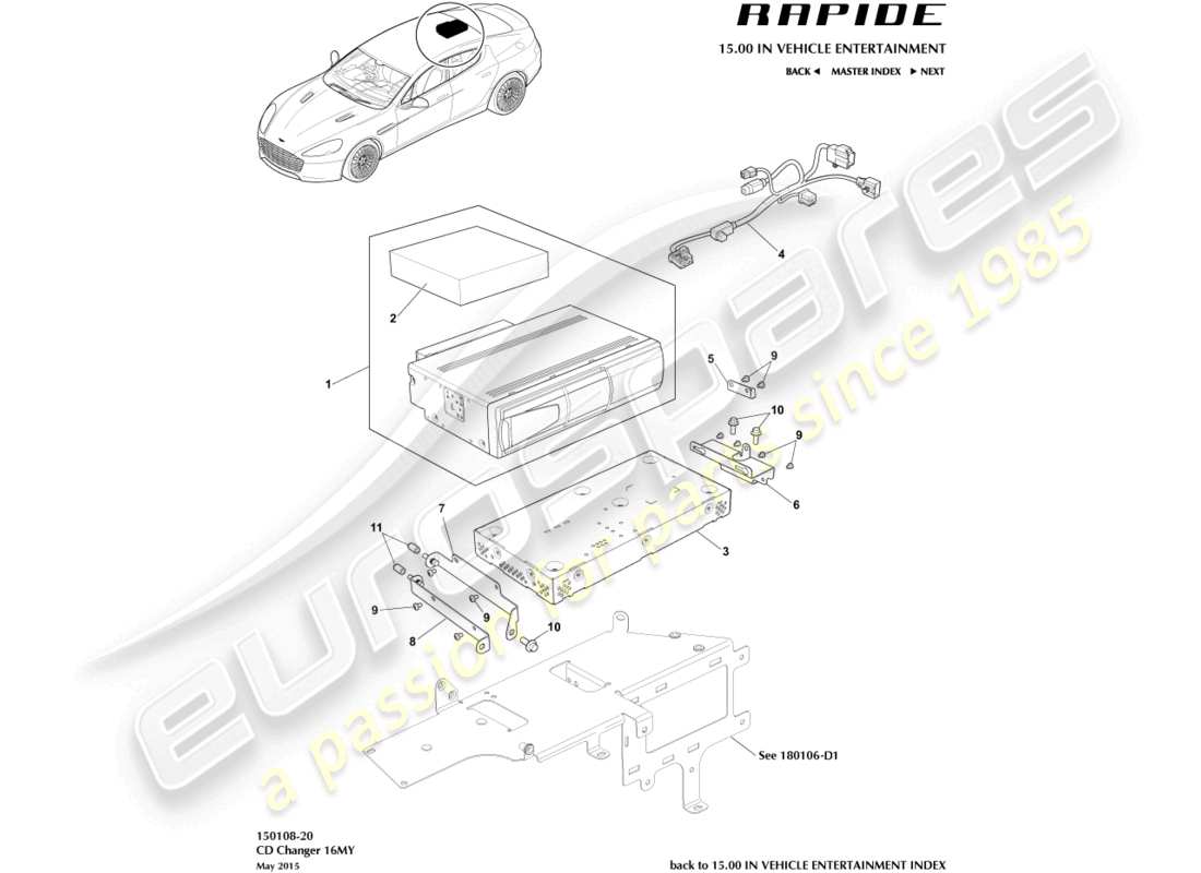 aston martin rapide (2011) changeur de cd, 16my sur le diagramme de pièce