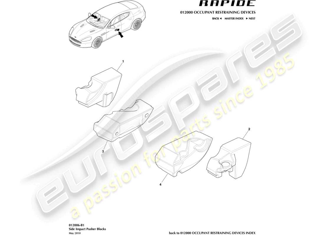aston martin rapide (2012) diagramme des pièces des blocs d'impact latéraux