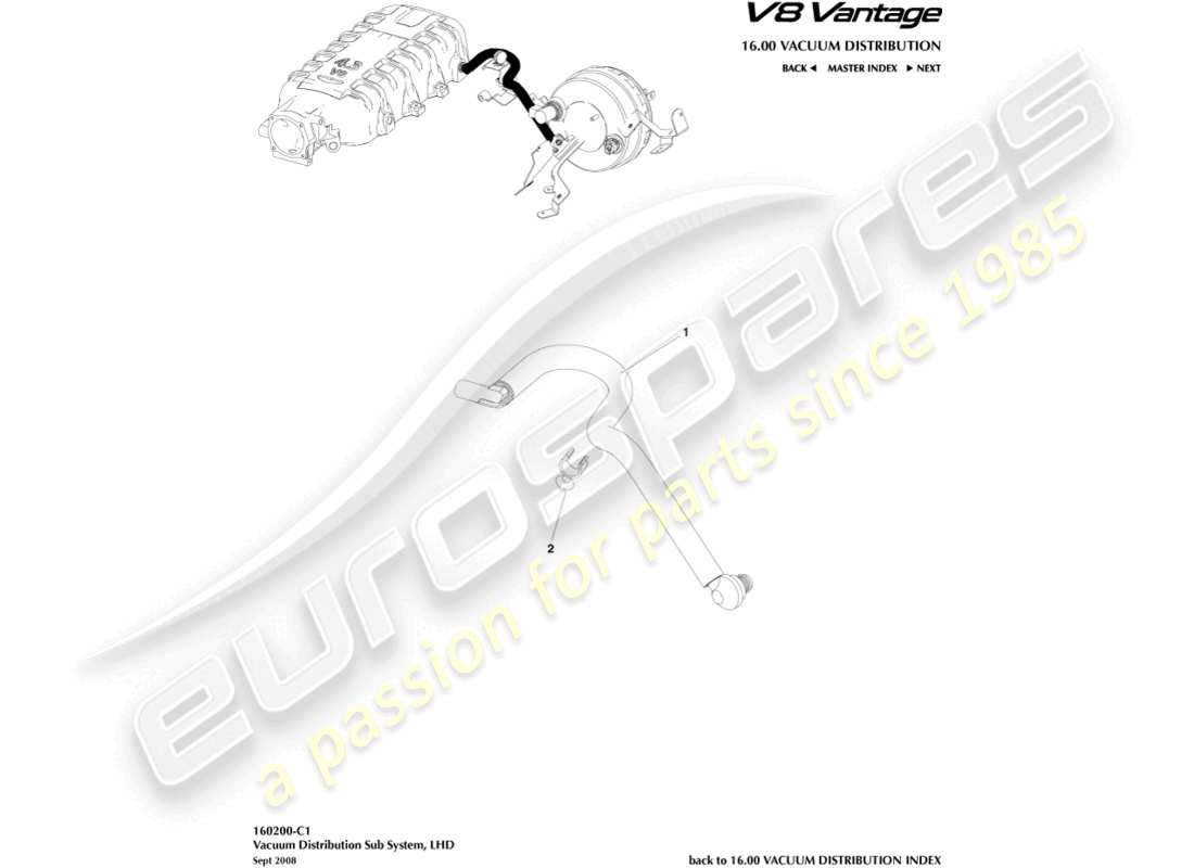 aston martin v8 vantage (2014) tuyau à vide, diagramme de pièces lhd