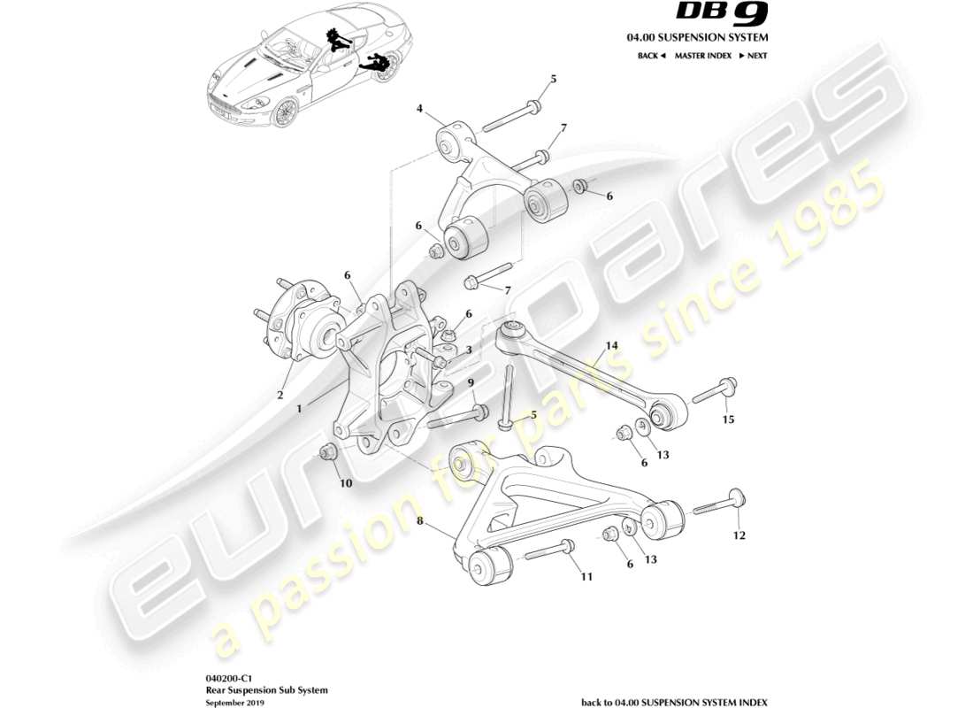 aston martin db9 (2010) ensemble de suspension arrière schéma des pièces
