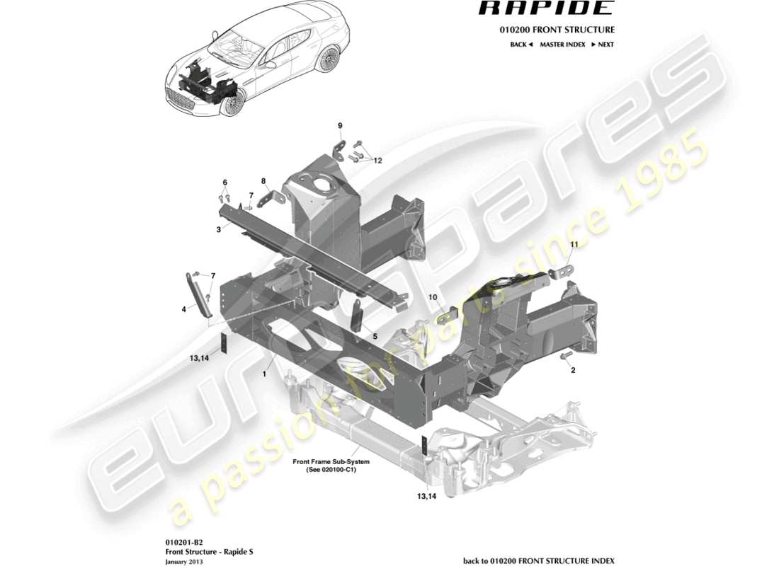aston martin rapide (2012) structure avant, s schéma des pièces
