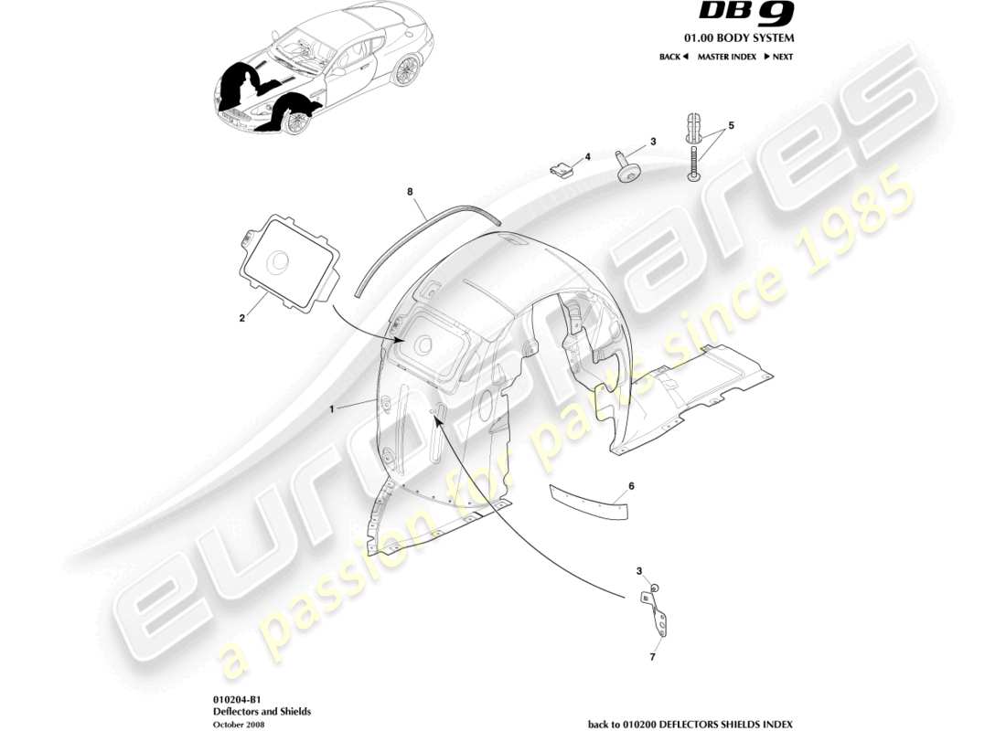 aston martin db9 (2008) schéma des pièces des passages de roue avant